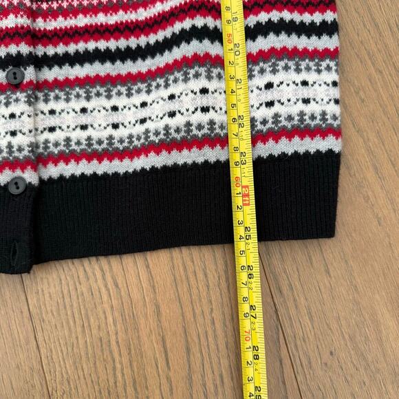 Talbots Fair Isle Nordic‎ Button Up Cardigan Red Black White Large Lambswool - Picture 7 of 7